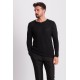 Black Cotton And Acrylic Fabric With Crew Neck Detail Casual Men's Knitwear