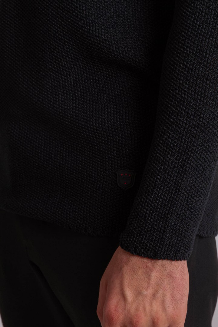 Black Cotton And Acrylic Fabric With Crew Neck Detail Casual Men's Knitwear