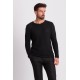 Black Cotton And Acrylic Fabric With Crew Neck Detail Casual Men's Knitwear