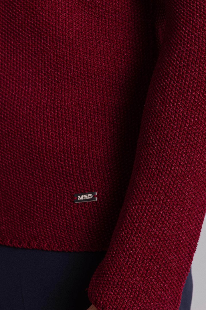 Claret Red Cotton And Acrylic Fabric With Crew Neck Detail Casual Men's Knitwear