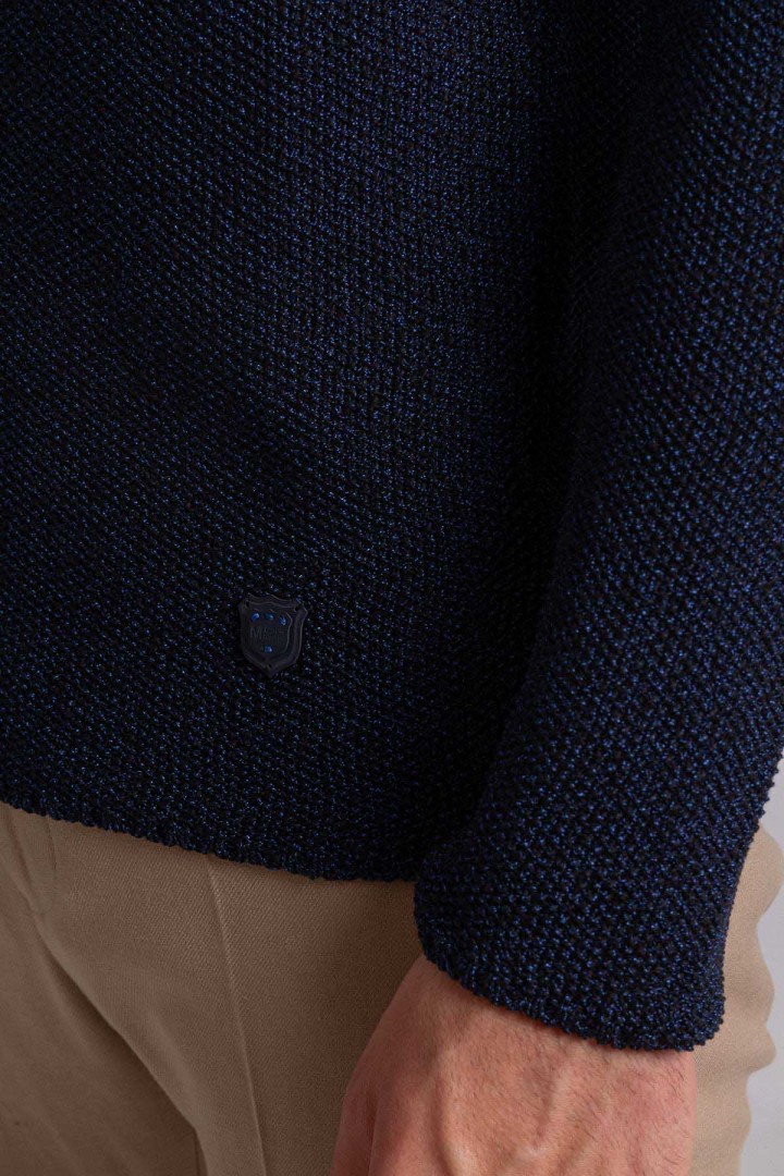 Dark Blue Cotton And Acrylic Fabric With Crew Neck Detail Casual Men's Knitwear