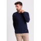 Dark Blue Cotton And Acrylic Fabric With Crew Neck Detail Casual Men's Knitwear