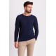 Dark Blue Cotton And Acrylic Fabric With Crew Neck Detail Casual Men's Knitwear