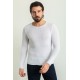 White Cotton And Acrylic Fabrics With Bike Collar Detailed Casual Mens Knitwear