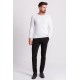 White Cotton And Acrylic Fabrics With Bike Collar Detailed Casual Mens Knitwear