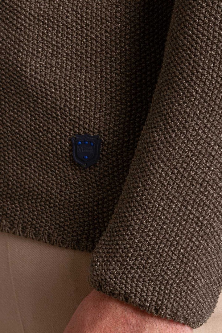 Khaki Cotton And Acrylic Fabric With Crew Neck Detail Casual Men's Knitwear