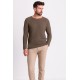 Khaki Cotton And Acrylic Fabric With Crew Neck Detail Casual Men's Knitwear