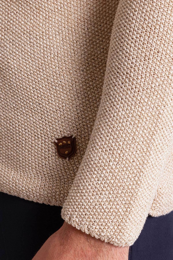 Beige Color Cotton And Acrylic Fabric With Crew Neck Detail Casual Men's Knitwear