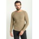 Stone Color Cotton And Acrylic Fabric With Crew Neck Detail Casual Men's Knitwear