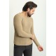 Stone Color Cotton And Acrylic Fabric With Crew Neck Detail Casual Men's Knitwear