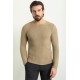 Stone Color Cotton And Acrylic Fabric With Crew Neck Detail Casual Men's Knitwear