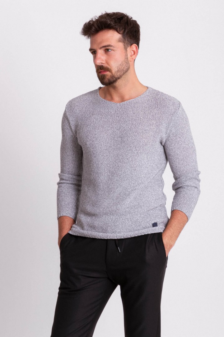 Black And White Color Combination Cotton And Acrylic Fabric With Crew Neck Detail Casual Men's Knitwear