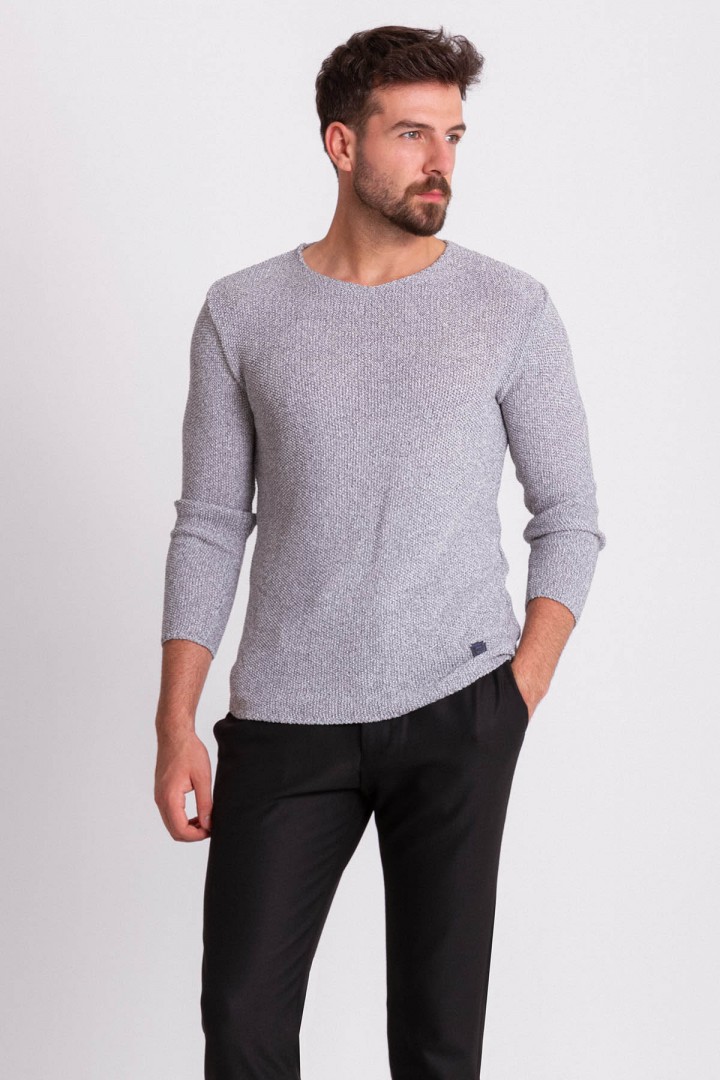 Black And White Color Combination Cotton And Acrylic Fabric With Crew Neck Detail Casual Men's Knitwear