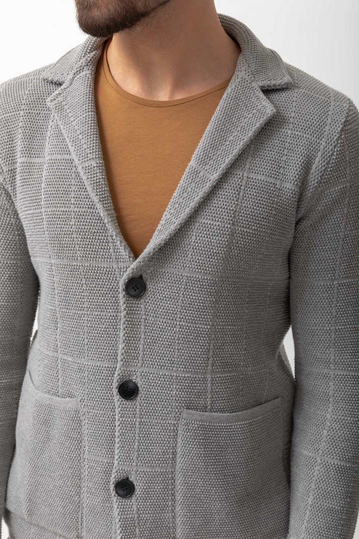 Light Grey Color Cotton And Acrylic Fabric Casual Men's Knit Jacket
