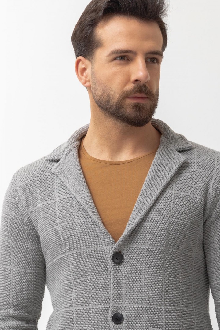 Light Grey Color Cotton And Acrylic Fabric Casual Men's Knit Jacket