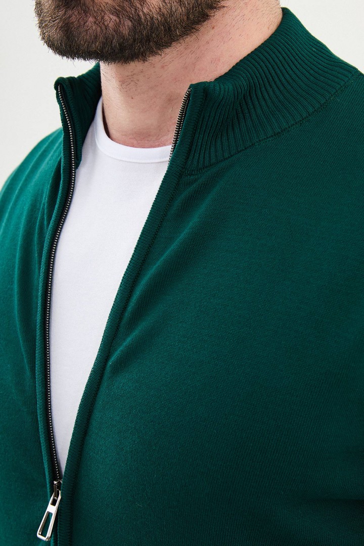 Emerald Color Zippered Design Classic Men's Knitwear