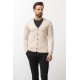 Beige Cotton And Elastane Fabric Knitted Design Classic Men's Sweater