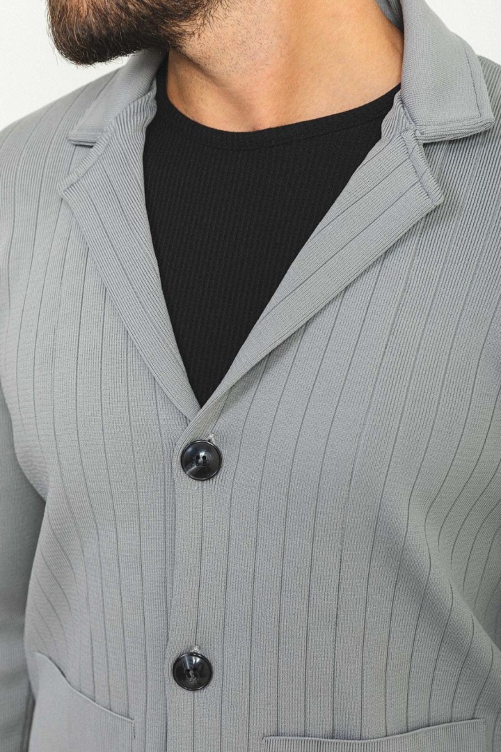 Anthracite Color Wool And Acrylic Fabric With Hanging Pocket And Wide Collar Detail Casual Men's Knitwear