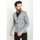 Anthracite Color Wool And Acrylic Fabric With Hanging Pocket And Wide Collar Detail Casual Men's Knitwear