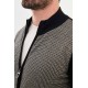 Dark Blue Color Figured And Zippered Design Casual Men's Knit Sweater