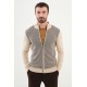 Beige Color Figured And Zippered Design Casual Men's Knit Sweater