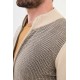 Beige Color Figured And Zippered Design Casual Men's Knit Sweater