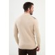 Beige Color Figured And Zippered Design Casual Men's Knit Sweater