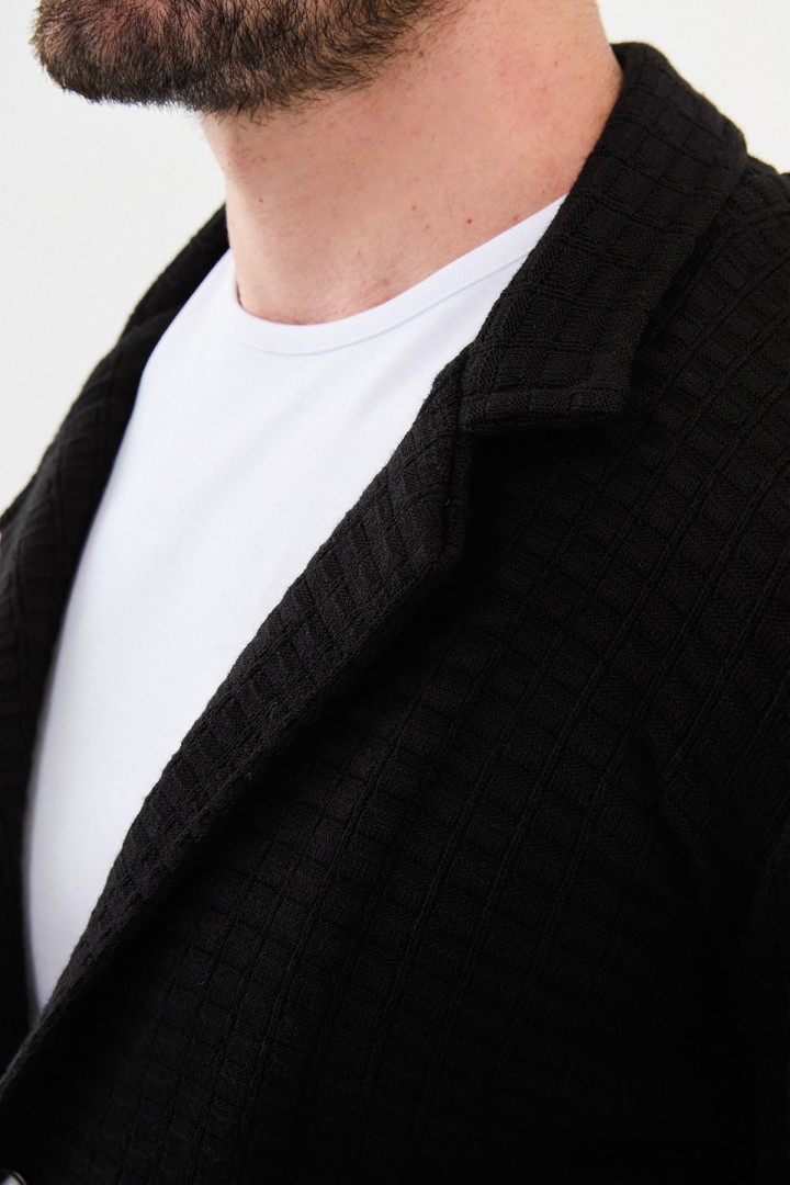 Black Color Hanging Pocket Design Casual Men's Knit Jacket