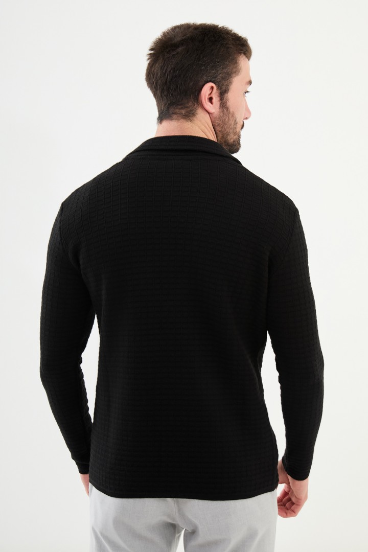 Black Color Hanging Pocket Design Casual Men's Knit Jacket