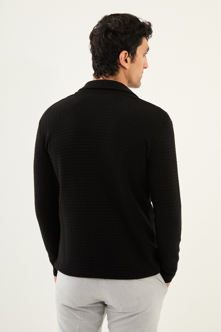 Black Color Hanging Pocket Design Casual Men's Knit Jacket