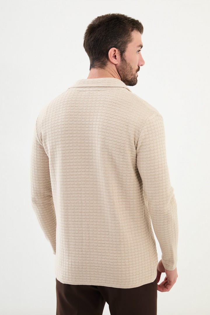 Beige Color Hanging Pocket Design Casual Men's Knit Jacket