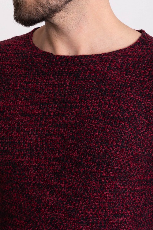 Claret Red Cotton And Acrylic Fabric Wide Bike Collar Detailed Mealy Mens Knitwear