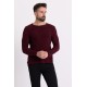 Claret Red Cotton And Acrylic Fabric Wide Bike Collar Detailed Mealy Mens Knitwear