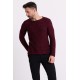 Claret Red Cotton And Acrylic Fabric Wide Bike Collar Detailed Mealy Mens Knitwear