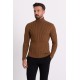 Camel Cotton And Acrylic Fabrics Narrow Wale Turtleneck Casual Mens Knitwear
