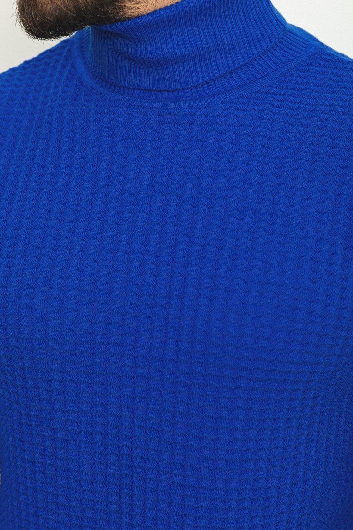 Sax Patterned Cotton And Acrylic Fabrics With Turtleneck Detailed Casual Mens Knitwear
