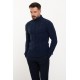 Dark Blue Wool And Acrylic Fabrics With Turtleneck Design Casual Mens Knitwear