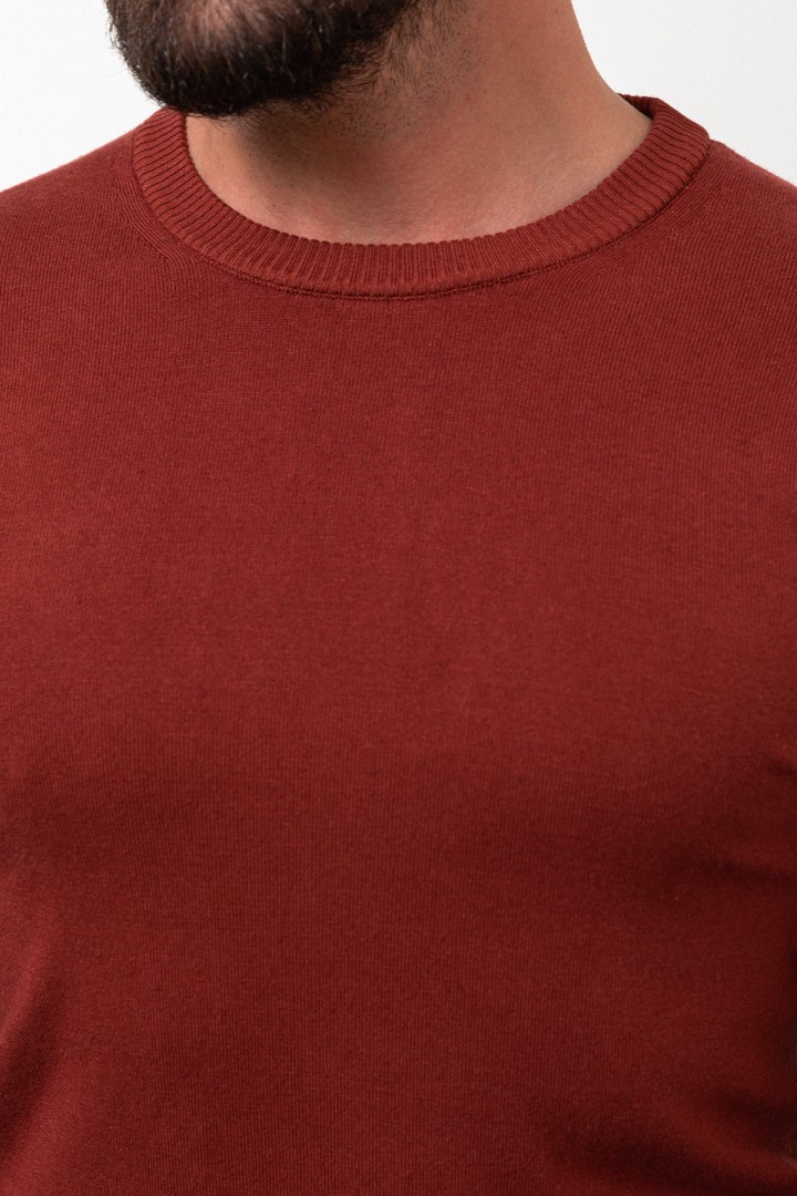 Claret Red Color Elastane And Viscose Fabric With Crew Neck And Long Sleeved Detail Casual Men's Knitwear