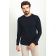 Dark Blue Color Elastan And Viscose Fabric With Crew Neck And Long Sleeved Detail Casual Men's Knitwear