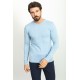 Blue Color Elastan And Viscose Fabric With Crew Neck And Long Sleeved Detail Casual Men's Knitwear