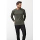 Khaki Color Elastan And Viscose Fabric With Crew Neck And Long Sleeved Detail Casual Men's Knitwear