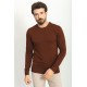 Tile Color Elastan And Viscose Fabric With Crew Neck And Long Sleeved Detail Casual Men's Knitwear