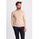 Beige Color Elastan And Viscose Fabric With Crew Neck And Long Sleeved Detail Casual Men's Knitwear