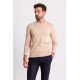 Beige Color Elastan And Viscose Fabric With Crew Neck And Long Sleeved Detail Casual Men's Knitwear