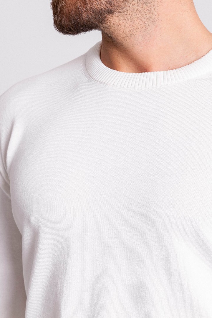 Ecru Color Elastan And Viscose Fabric With Crew Neck And Long Sleeved Detail Casual Men's Knitwear
