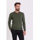 Khaki Color Elastan And Viscose Fabric With V Neck And Long Sleeved Detail Casual Men's Knitwear