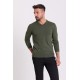 Khaki Color Elastan And Viscose Fabric With V Neck And Long Sleeved Detail Casual Men's Knitwear