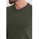 Khaki Color Elastan And Viscose Fabric With V Neck And Long Sleeved Detail Casual Men's Knitwear