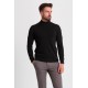 Black Color Viscose And Elastane Fabric With Mock Turtleneck Detail Casual Men's Knitwear