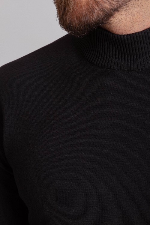 Black Color Viscose And Elastane Fabric With Mock Turtleneck Detail Casual Men's Knitwear